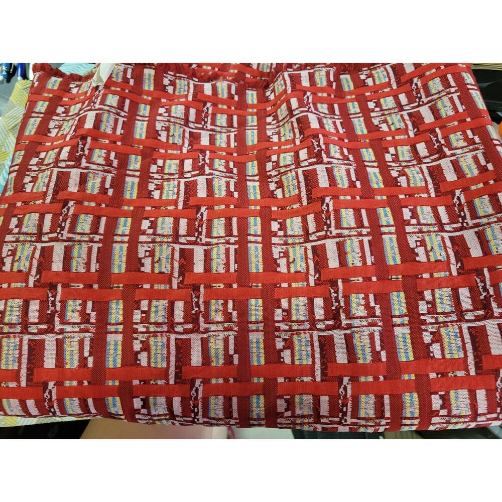 Vintage MCM Red & Grey Pattern Fabric Tapestry Type Material